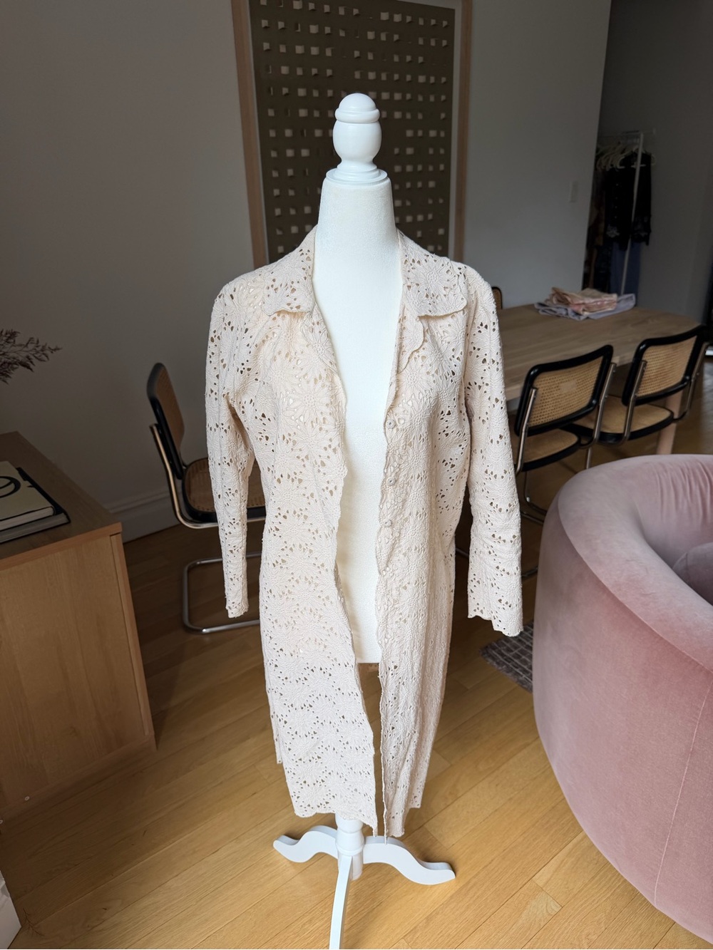 Gerard Darel Cream Openwork Crochet Long Jacket